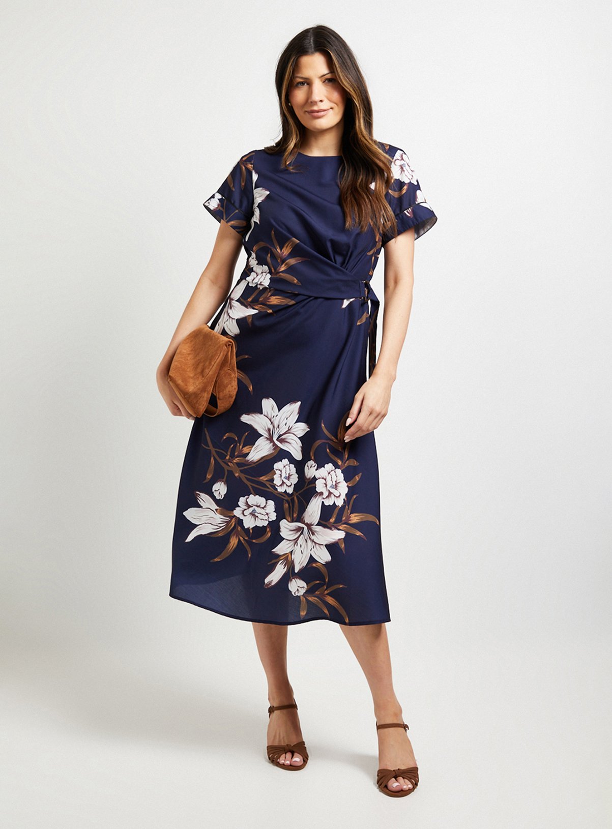 WALLIS Printed Knot Midi Dress Navy 14 - Image 1 thumbnail