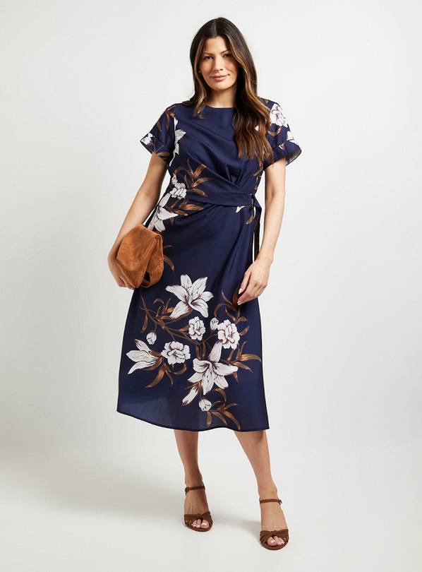 WALLIS Printed Knot Midi Dress Navy 14