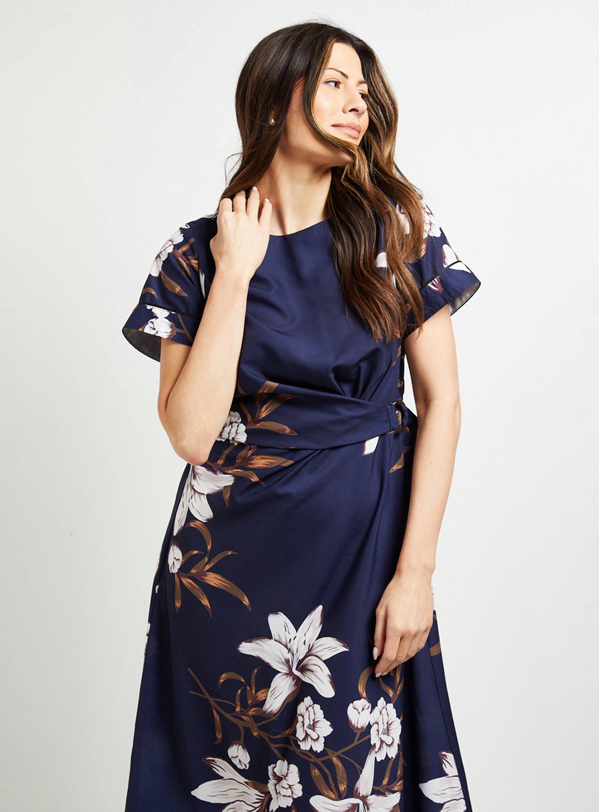 WALLIS Printed Knot Midi Dress Navy 14 - Image 2