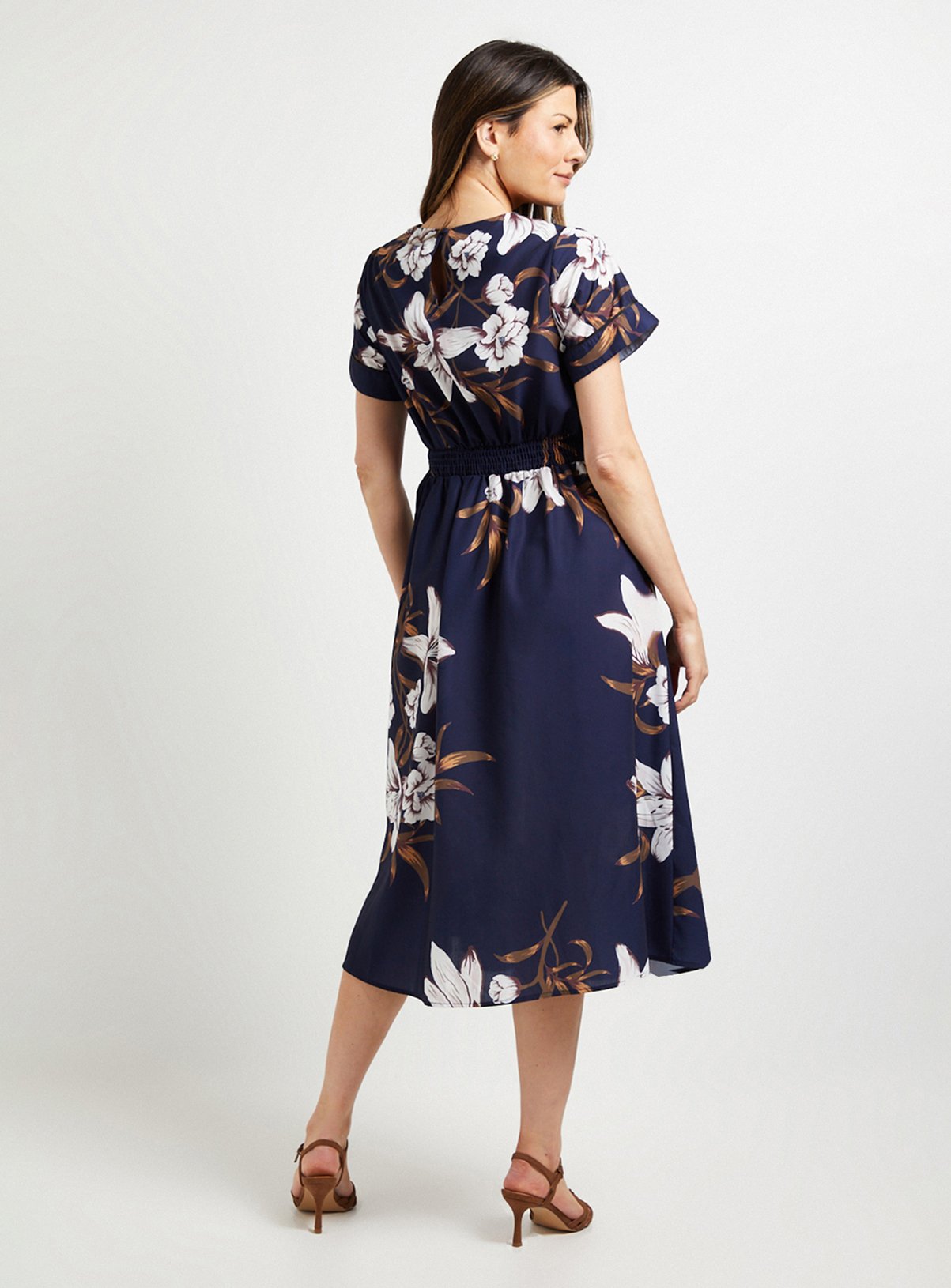 WALLIS Printed Knot Midi Dress Navy 14 - Image 3 thumbnail
