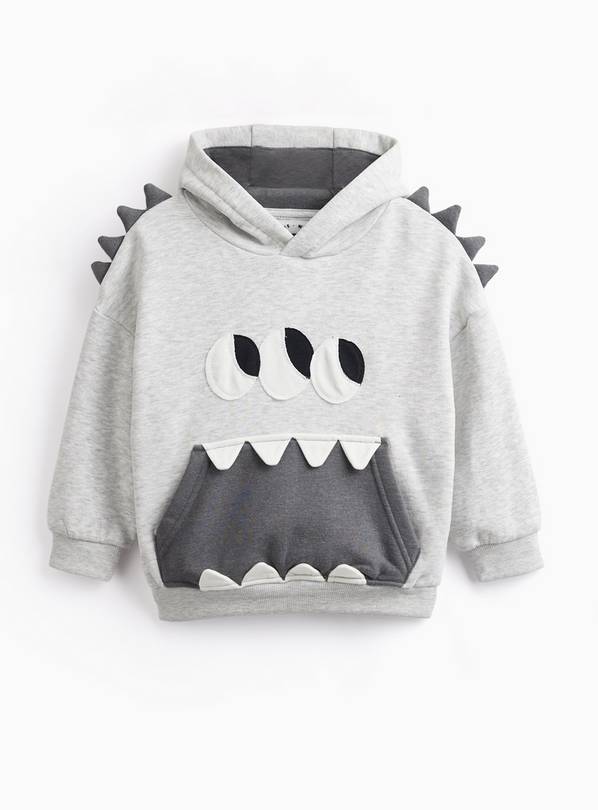 Grey Monster Face Graphic Hoodie 4-5 years
