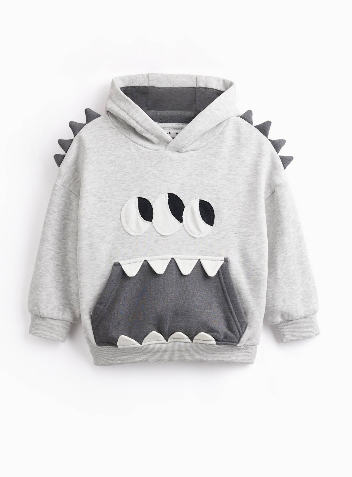 Grey Monster Face Graphic Hoodie 7-8 years - Image 1