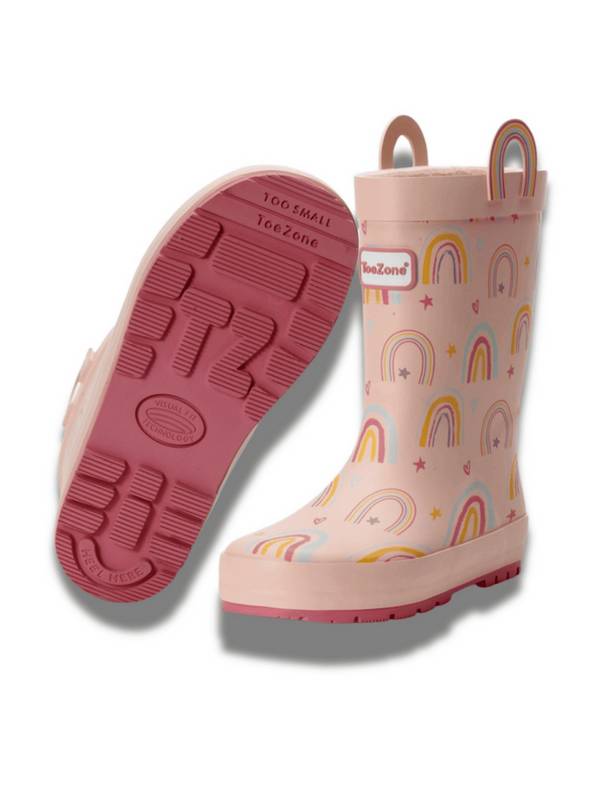 TOEZONE Etta Girls Rainbow Print Pink Waterproof Lined Wellies 6 Infant