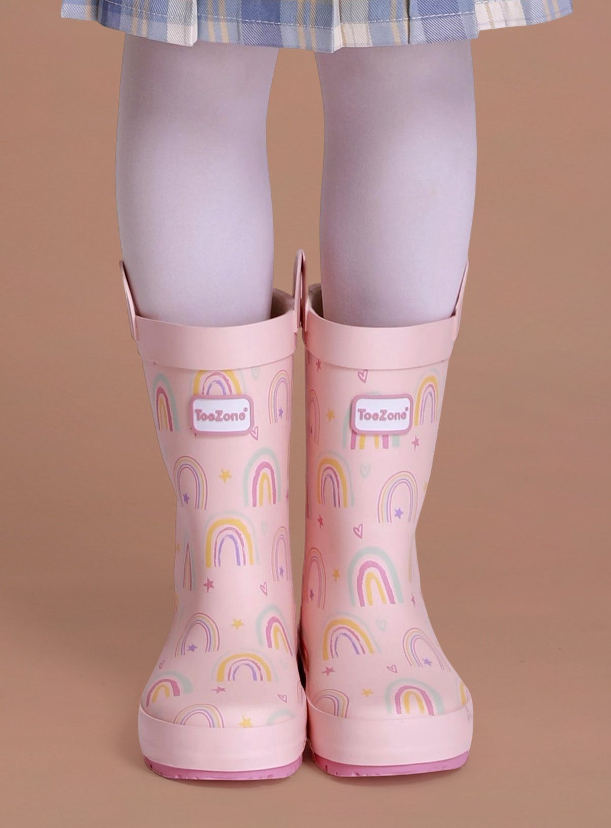 TOEZONE Etta Girls Rainbow Print Pink Waterproof Lined Wellies 6 Infant - Image 4 thumbnail
