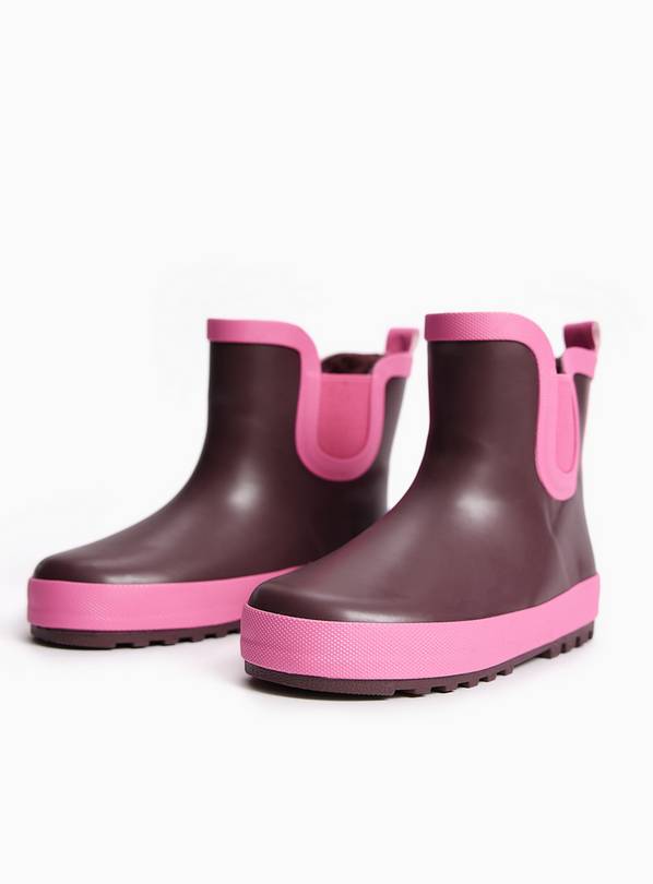 Burgundy & Pink Rubber Wellies 13 Infant