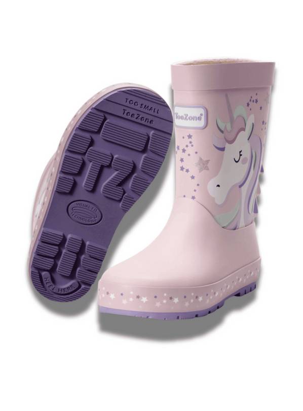 TOEZONE Star Girls Unicorn Print Pink Waterproof Lined Wellies 10 Infant
