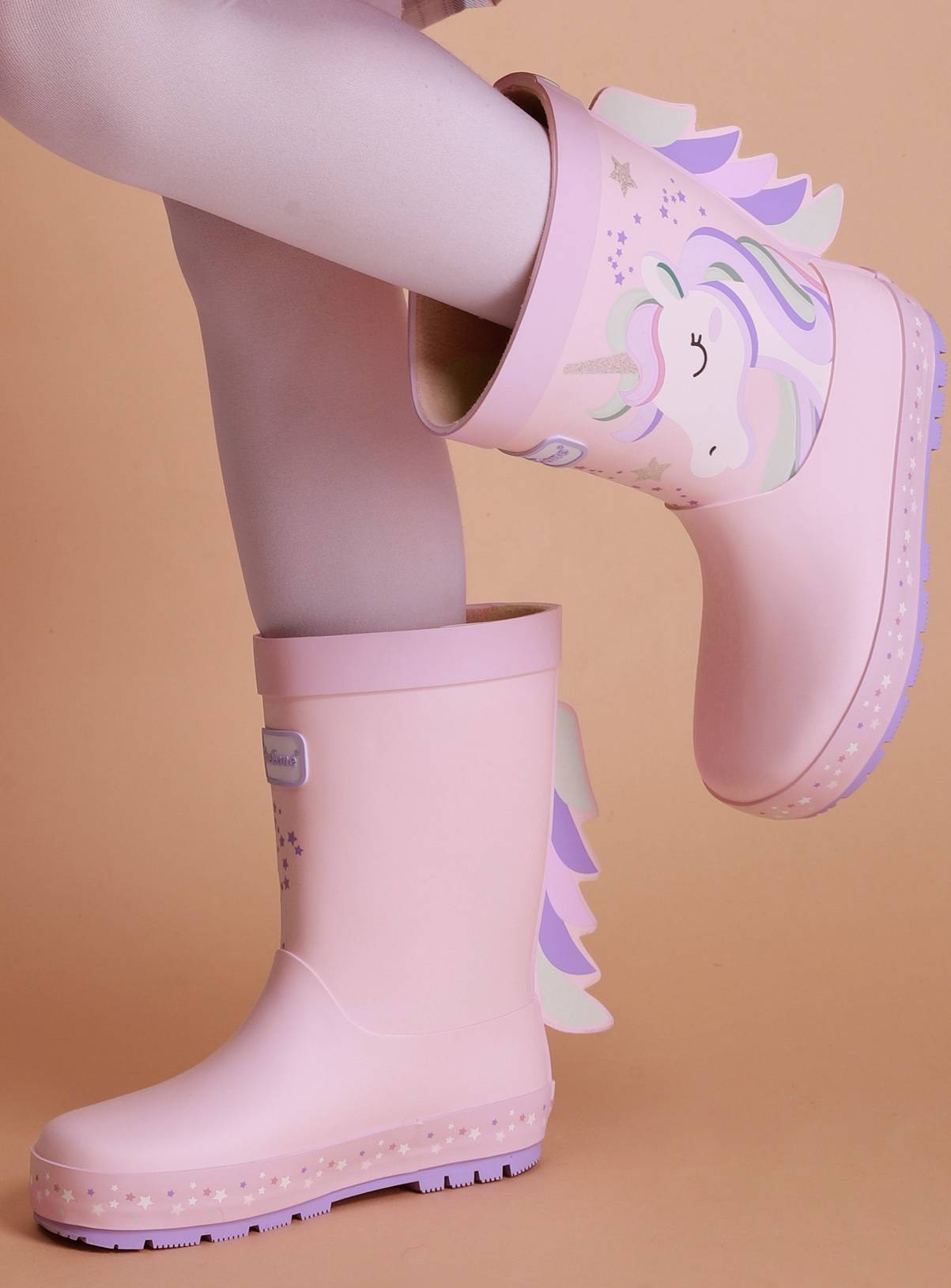 TOEZONE Star Girls Unicorn Print Pink Waterproof Lined Wellies 10 Infant - Image 2