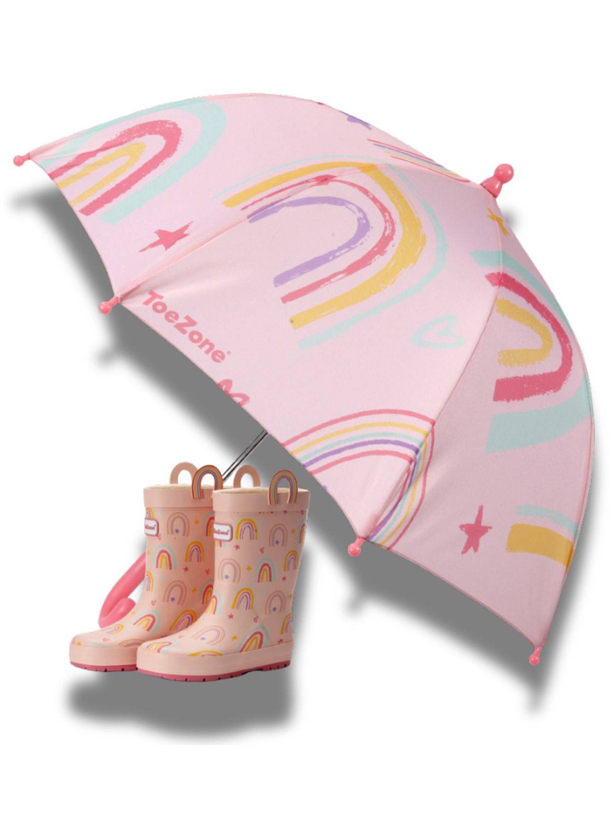 TOEZONE Hope Girls Pink Rainbow Waterproof Rain Umbrella One Size - Image 2