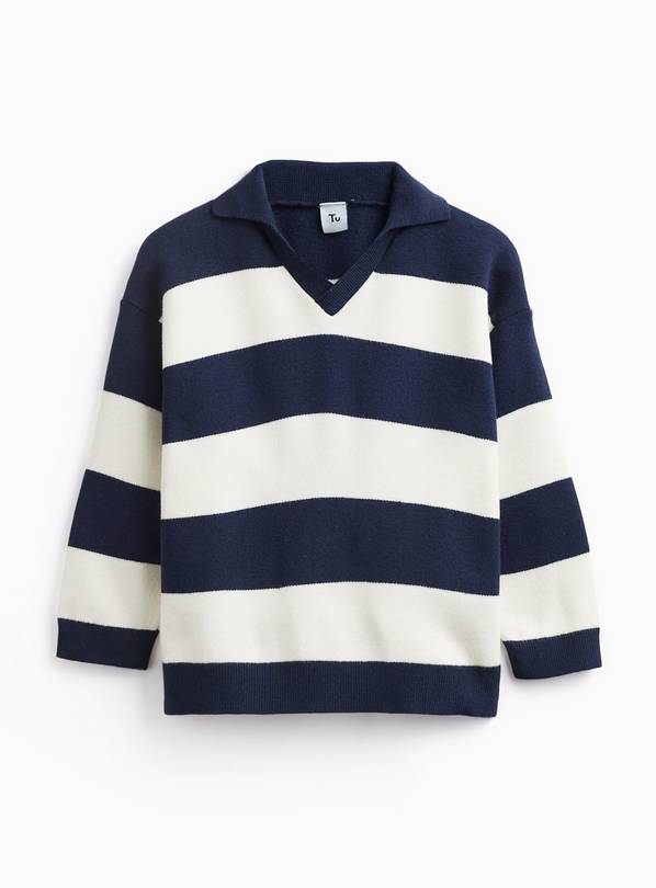 Navy & Ecru Stripe Rugby Knitted Top 5-6 years