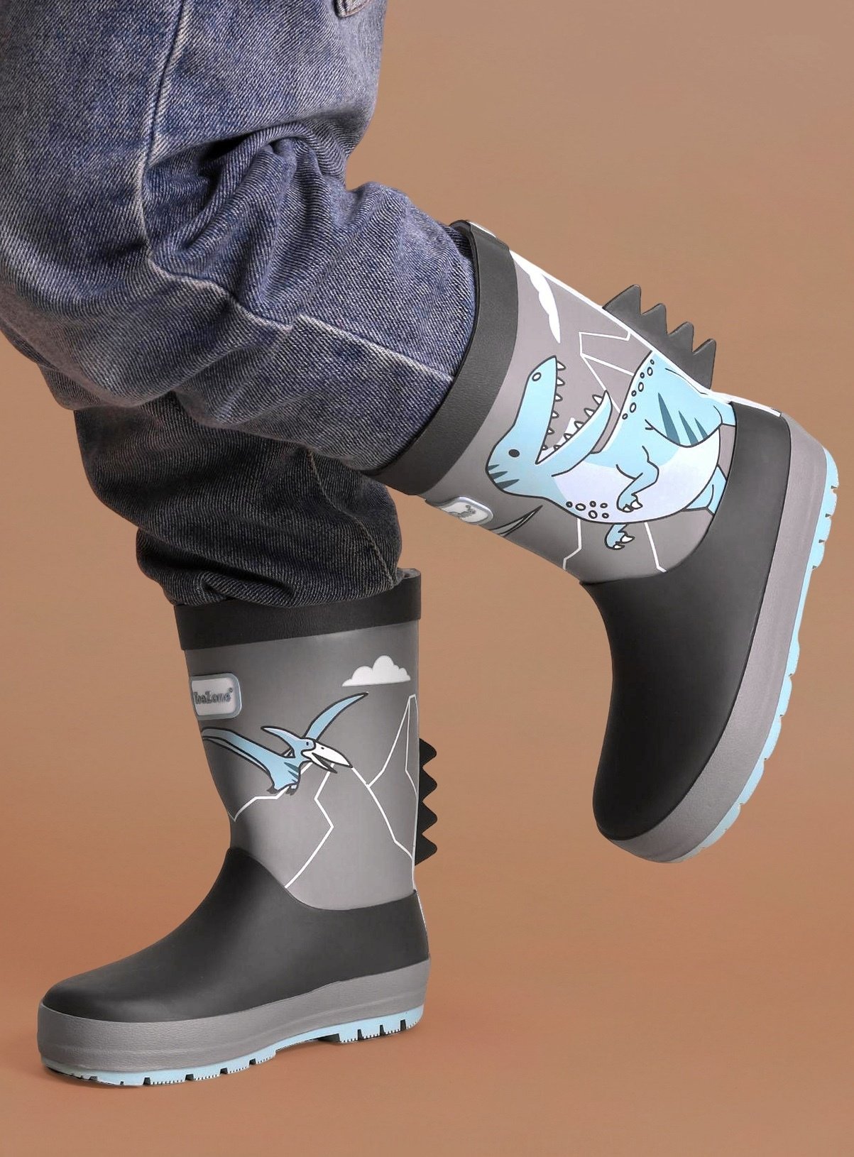 TOEZONE Danny Boys Dinosaur Character Grey Waterproof Lined Wellies 6 Infant - Image 2 thumbnail