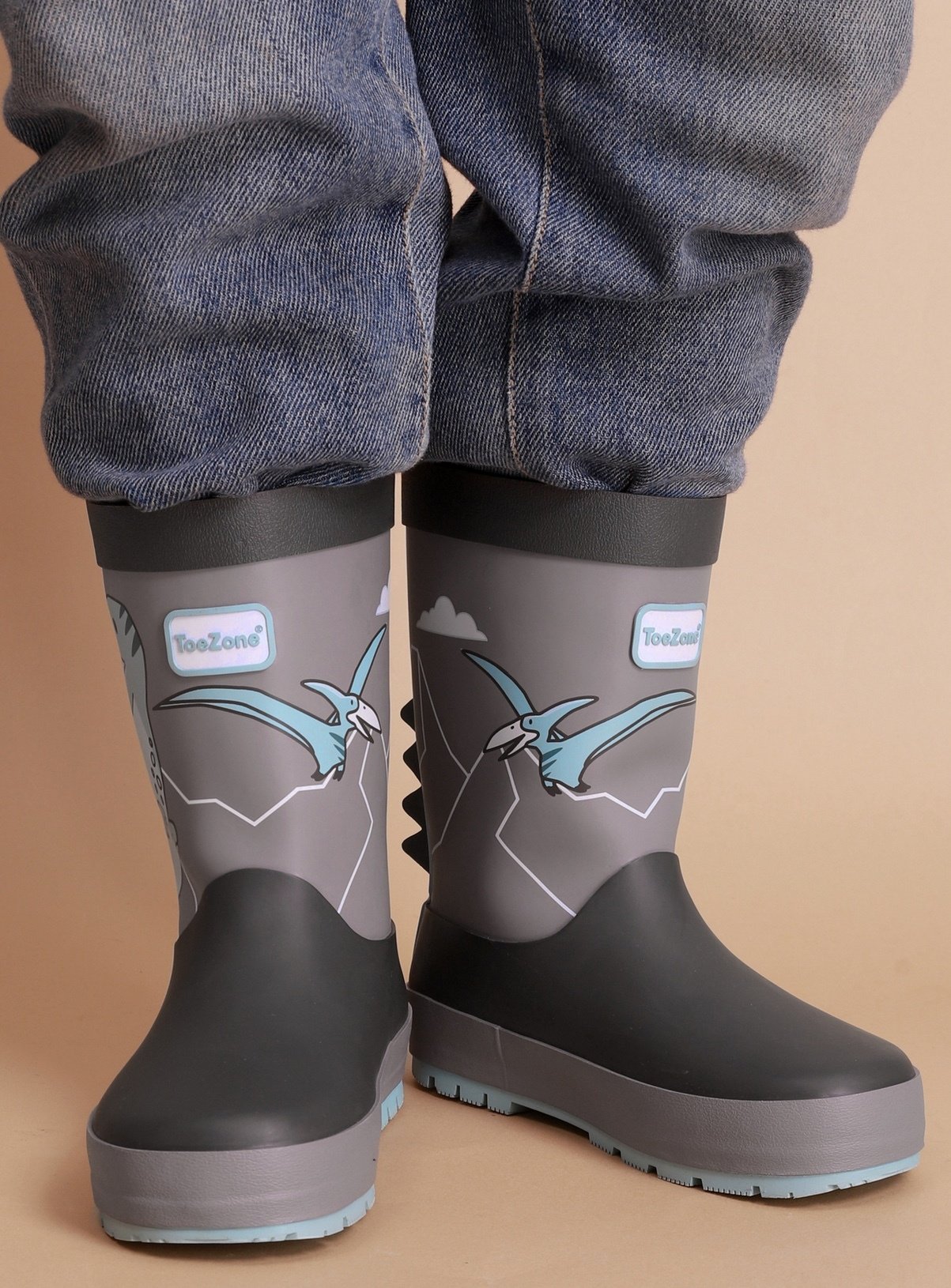 TOEZONE Danny Boys Dinosaur Character Grey Waterproof Lined Wellies 6 Infant - Image 4 thumbnail