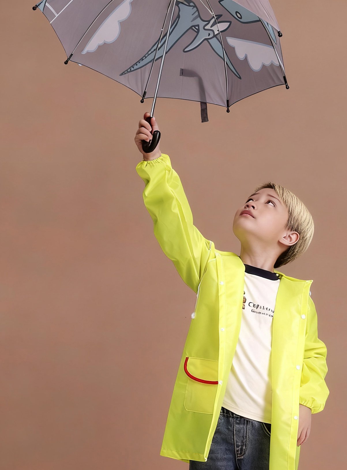 TOEZONE Raptor Boys Grey Dinosaur Character Waterproof Rain Umbrella One Size - Image 2 thumbnail