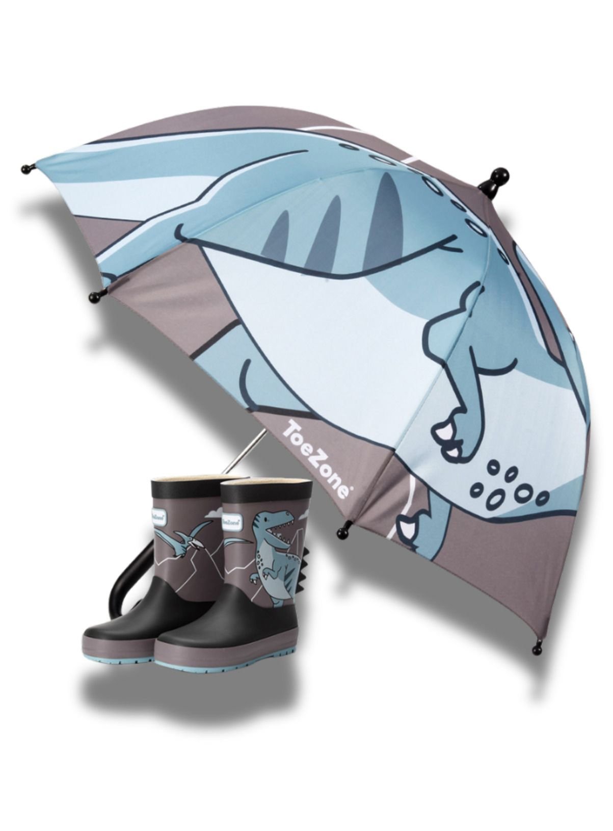 TOEZONE Raptor Boys Grey Dinosaur Character Waterproof Rain Umbrella One Size - Image 3 thumbnail