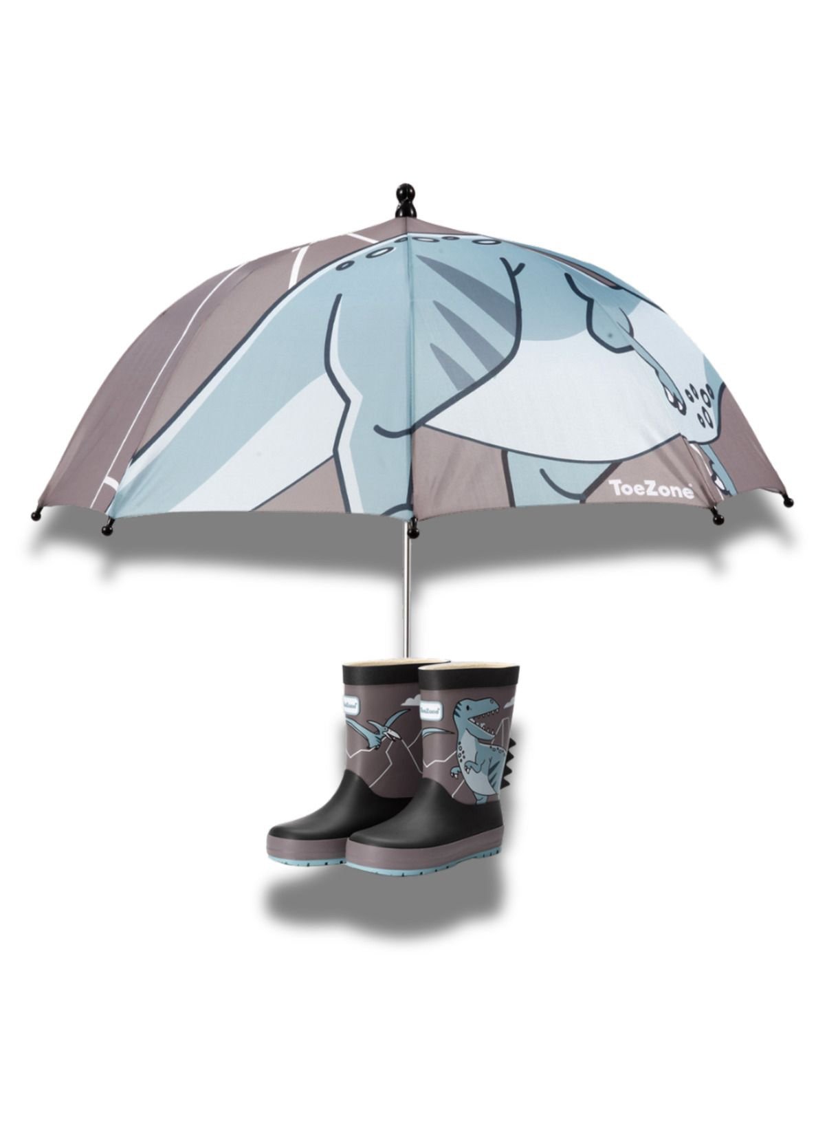 TOEZONE Raptor Boys Grey Dinosaur Character Waterproof Rain Umbrella One Size - Image 5 thumbnail