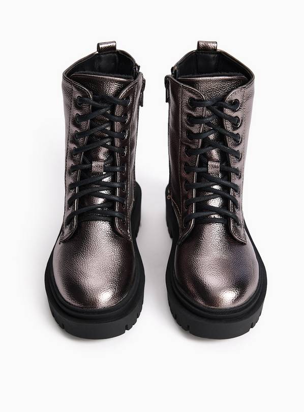 Silver Metallic Lace Up Boots 11 Infant
