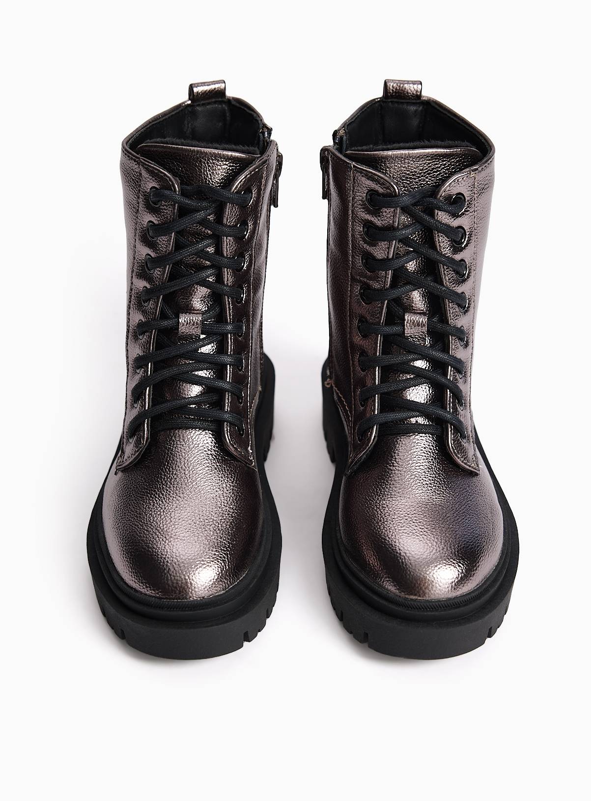 Silver Metallic Lace Up Boots 12 Infant - Image 1