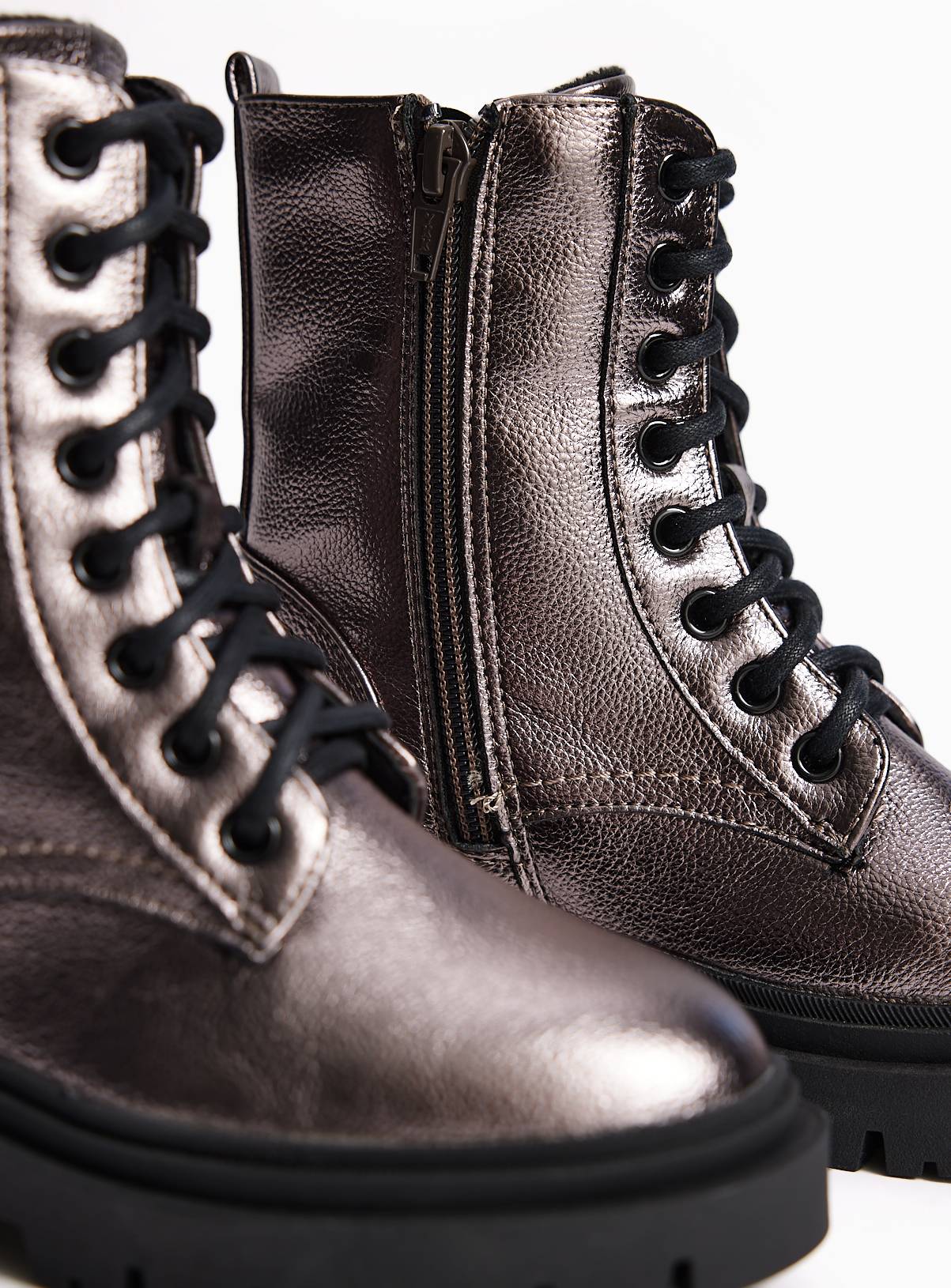 Silver Metallic Lace Up Boots 12 Infant - Image 3