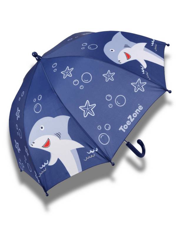 TOEZONE Finn Boys Navy Shark Character Waterproof Rain Umbrella One Size