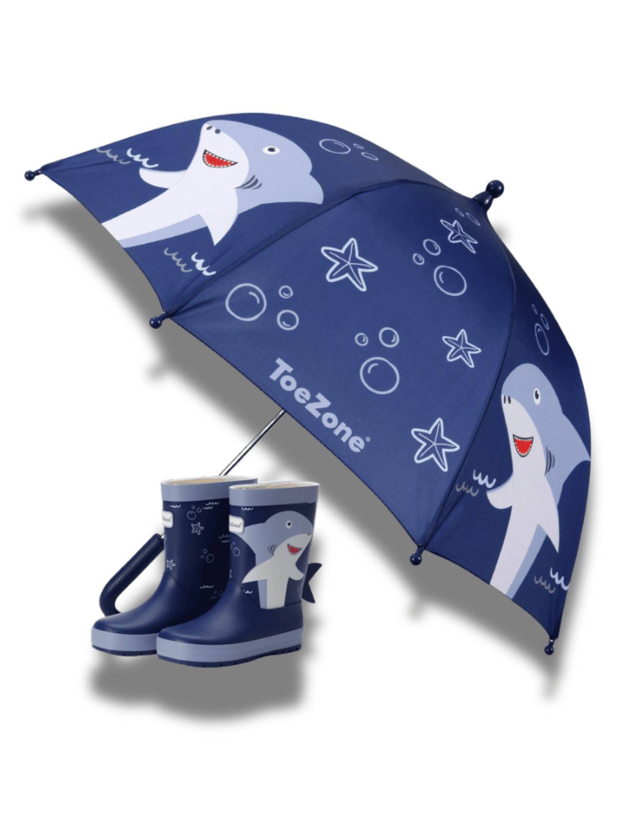 TOEZONE Finn Boys Navy Shark Character Waterproof Rain Umbrella One Size - Image 2