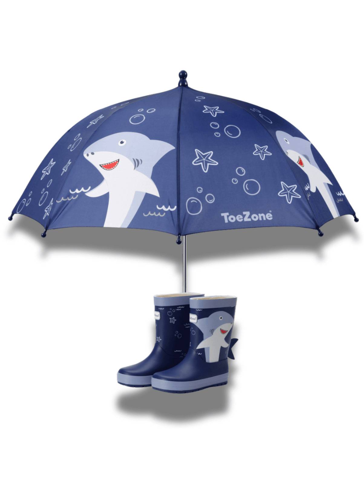 TOEZONE Finn Boys Navy Shark Character Waterproof Rain Umbrella One Size - Image 4