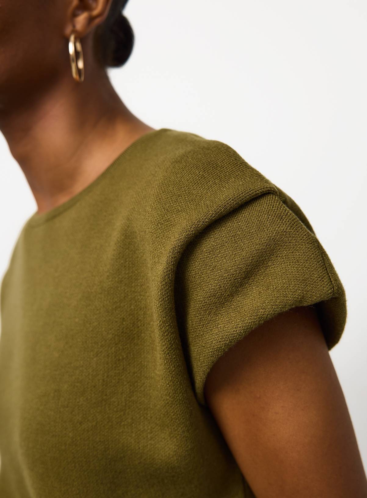 Khaki Shoulder Pad Detail Knitted Top XS - Image 3