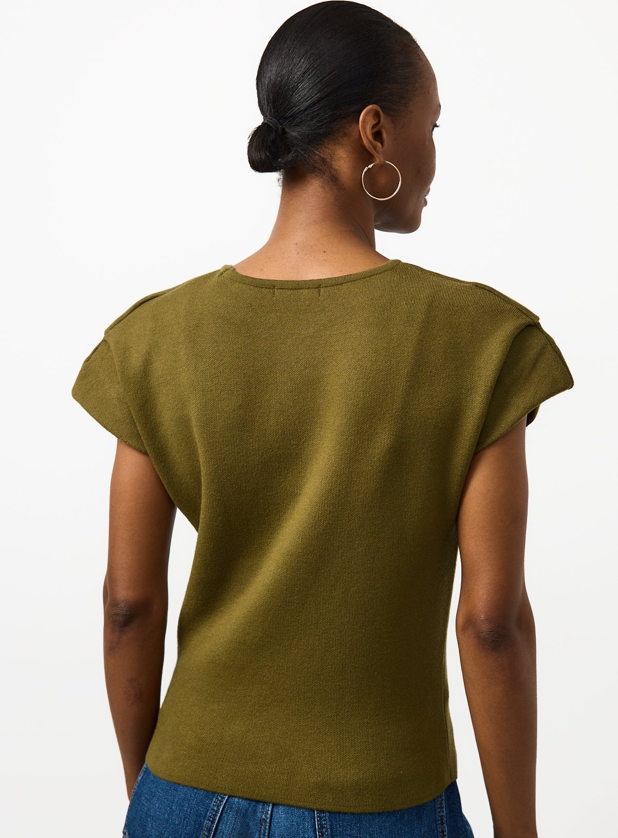 Khaki Shoulder Pad Detail Knitted Top XS - Image 4 thumbnail