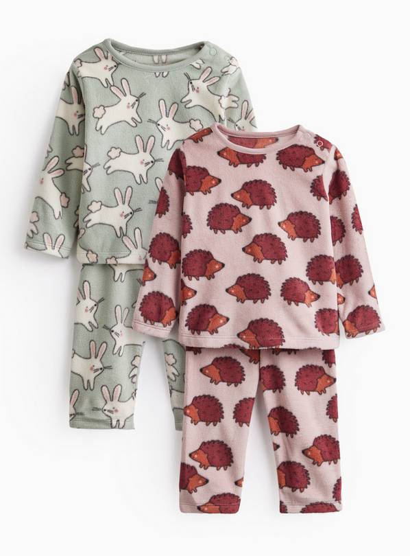 Hedgehog & Bunny Print Pyjama Sets 2 Pack Up to 3 mths