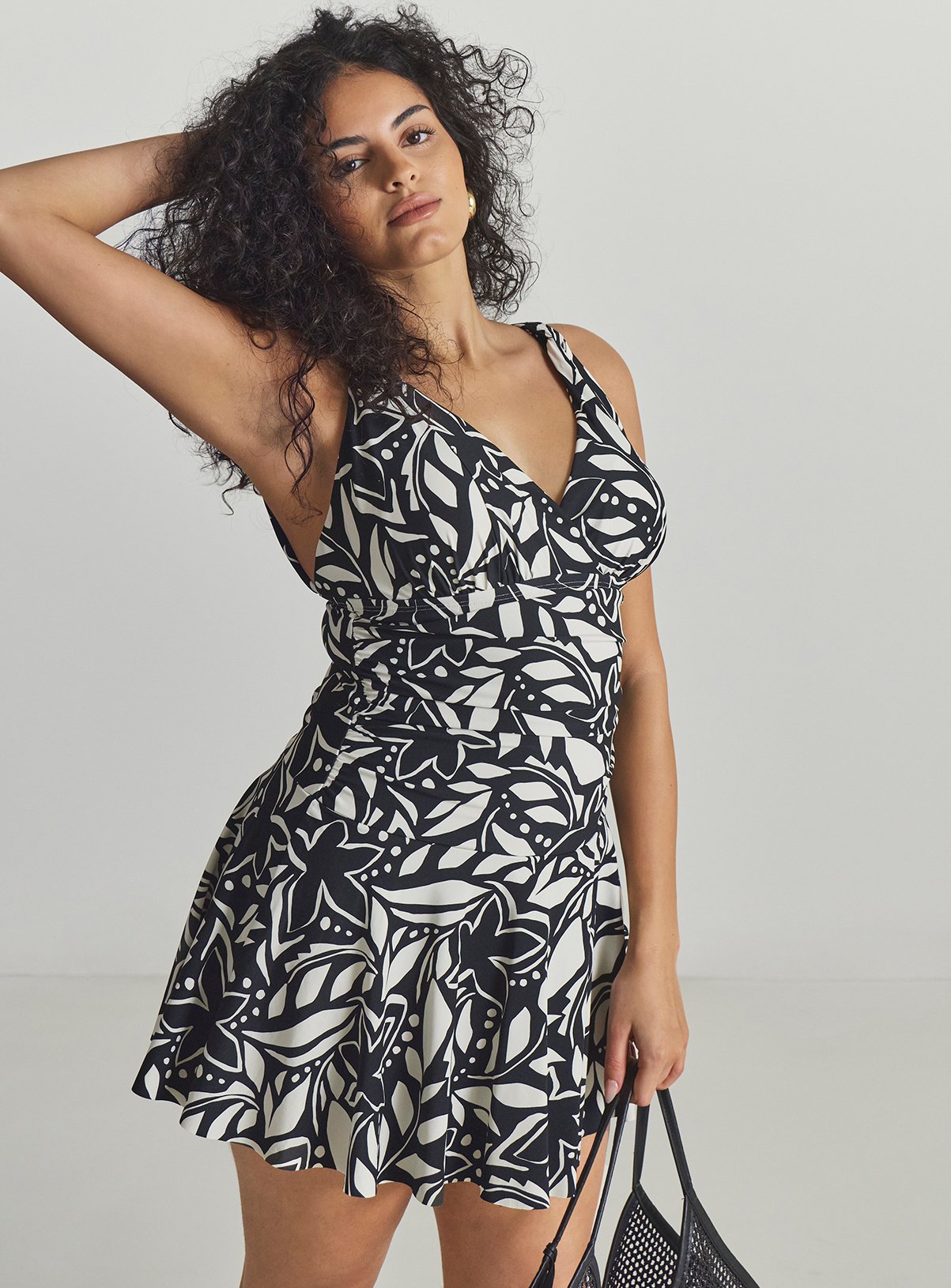 SIMPLY BE Magisculpt Lose Up To An Inch Tummy Control Swimdress Black Floral 26 - Image 1 thumbnail