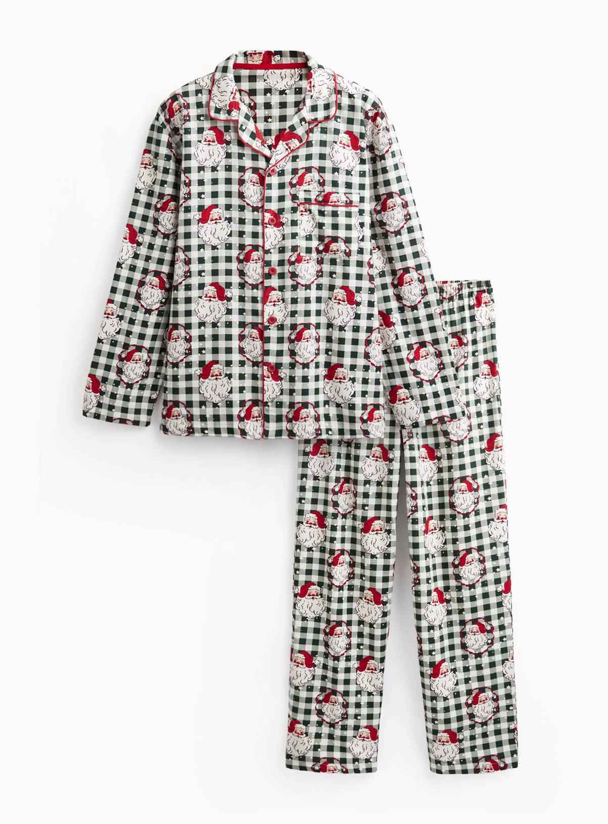 Family Matching Men's Christmas Santa Heads Check Traditional Pyjamas S - Image 1