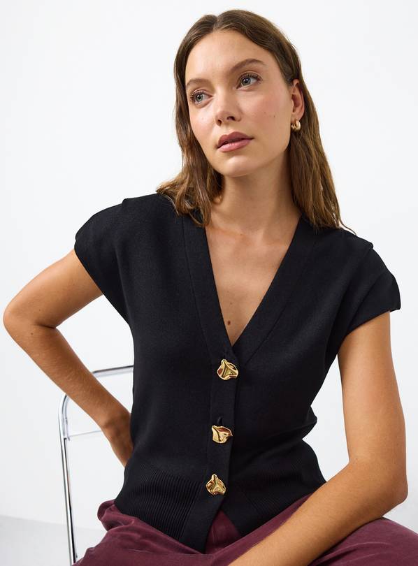 Black V Neck Cardigan S