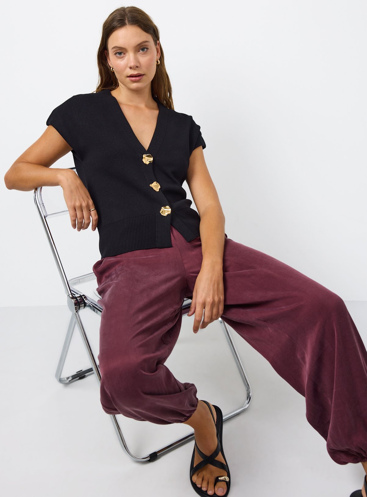 Black V Neck Cardigan S - Image 2 thumbnail