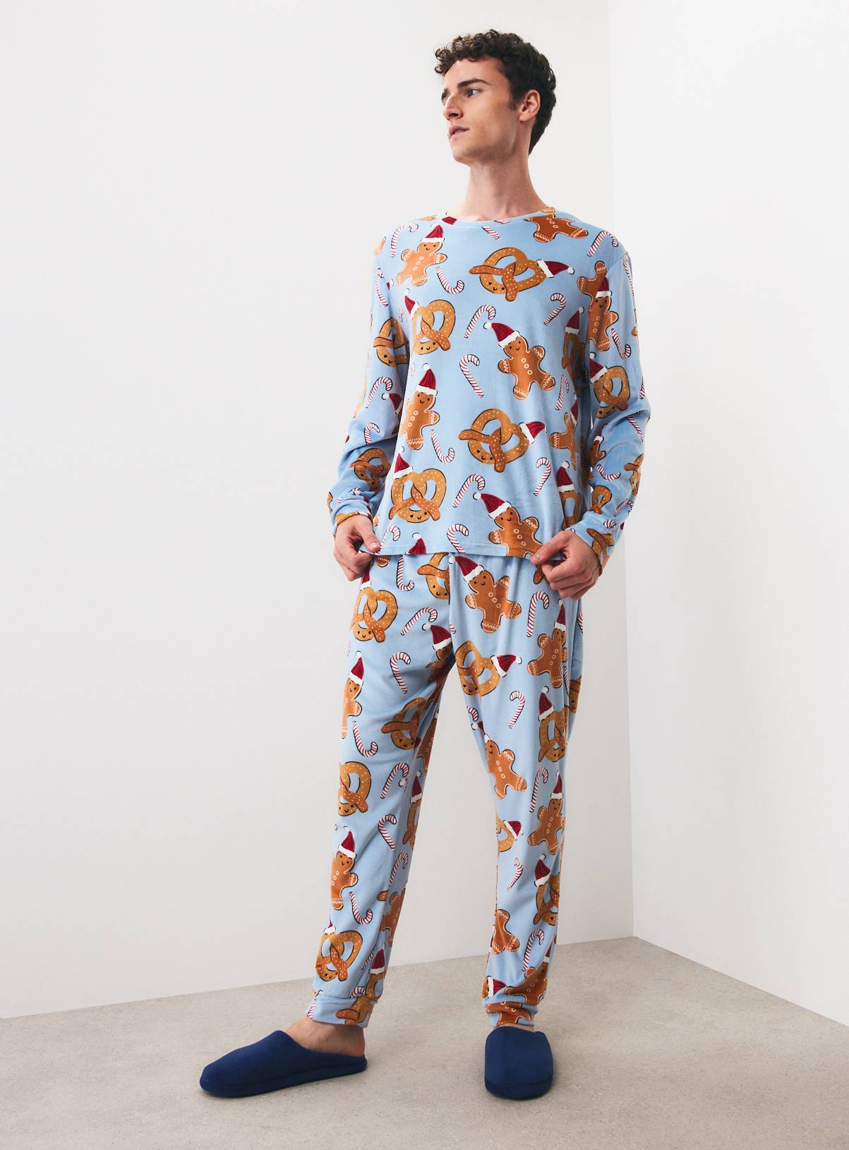 Family Matching Christmas Blue Slinky Pretzel Pyjama Set  XL - Image 1