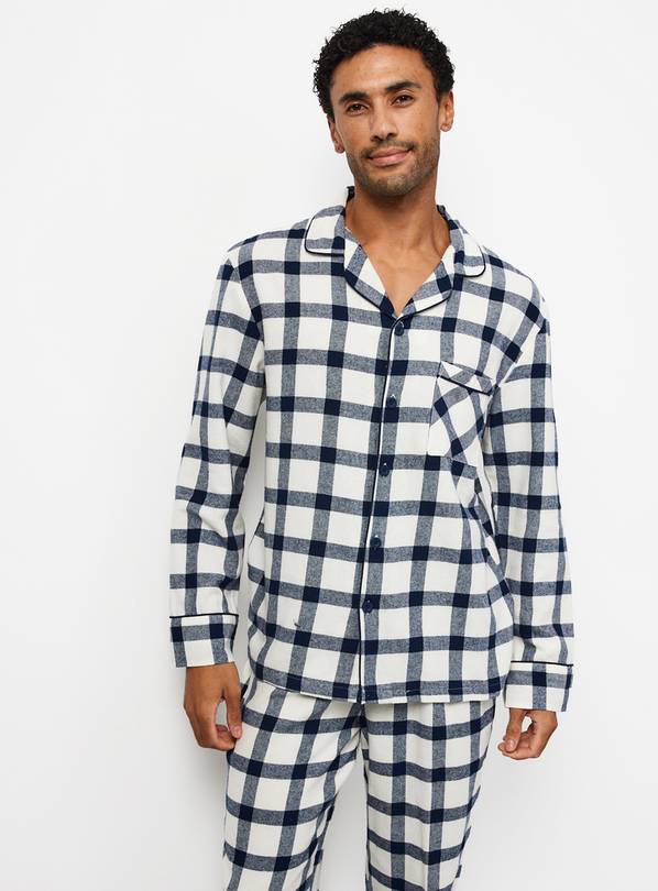 Pure Cotton Navy & Cream Check 2-Piece Pyjama Set XL