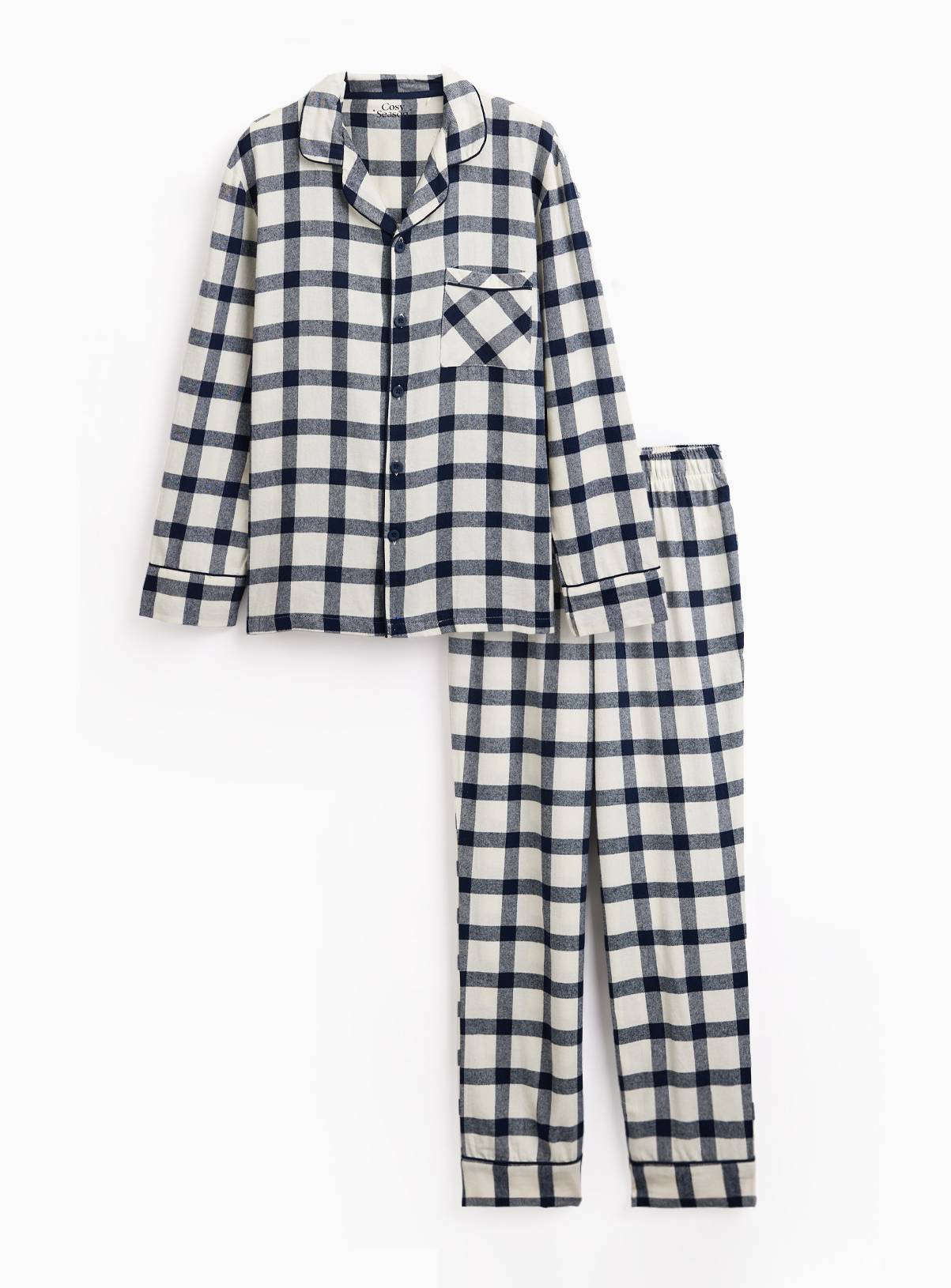 Family Matching Men's Christmas Navy & Cream Check Traditional Pyjamas XS - Image 4