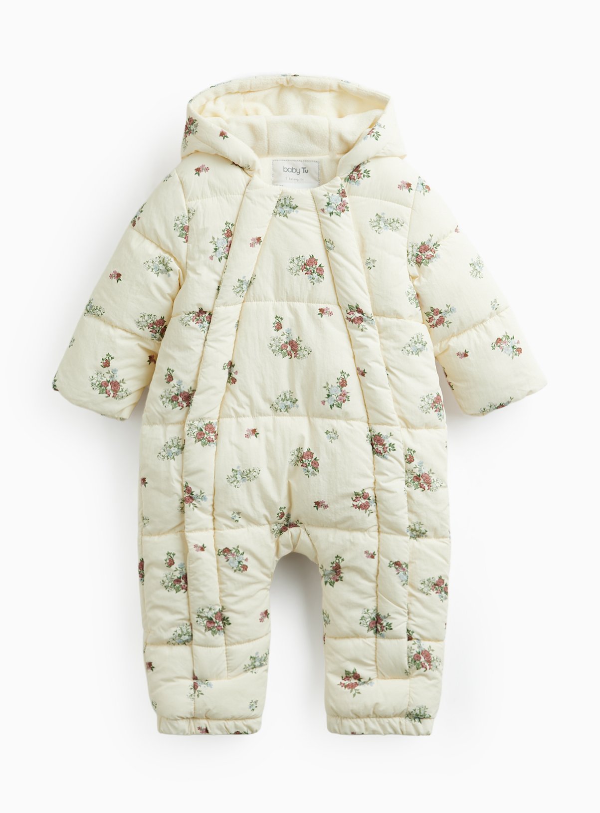 Cream Floral Snowsuit 3-6 months - Image 1 thumbnail