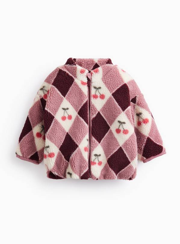 Pink Heritage Cherry Print Borg Jacket 9-12 months