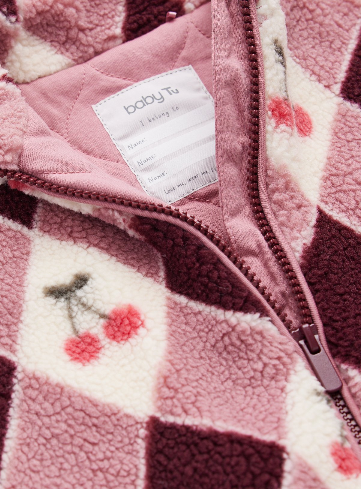 Pink Heritage Cherry Print Borg Jacket 18-24 months - Image 2 thumbnail