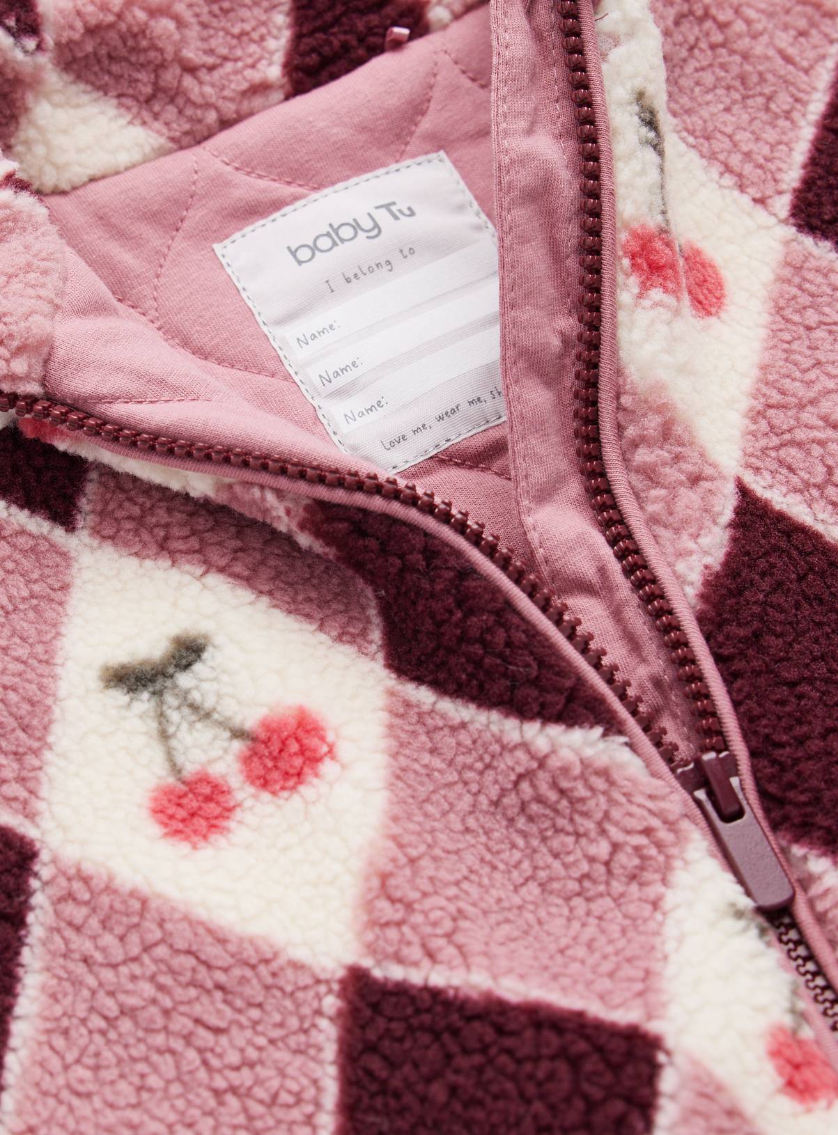 Pink Heritage Cherry Print Borg Jacket 18-24 months - Image 2