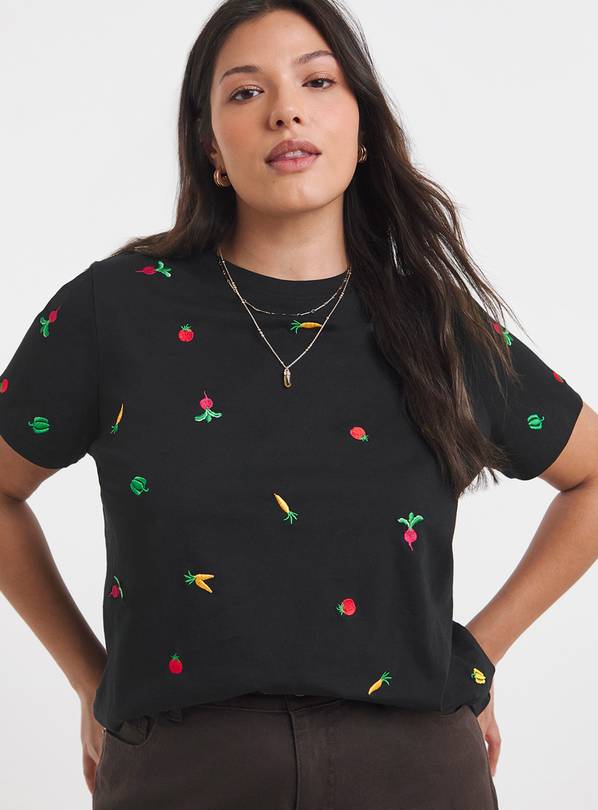 SIMPLY BE Ditsy Vegetables Embroidered T Shirt 32