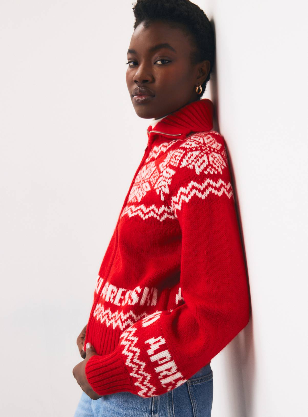 Red Snowflake Zip-Through Cardigan L - Image 2