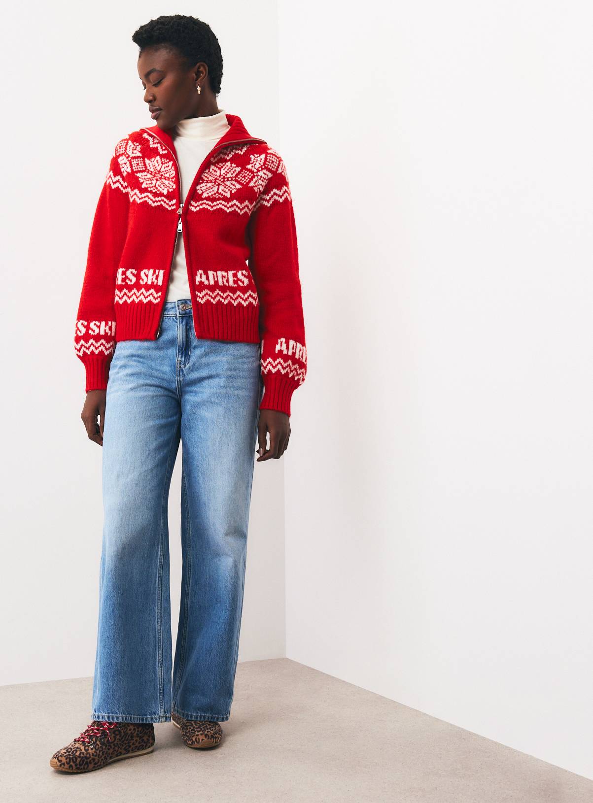Red Snowflake Zip-Through Cardigan L - Image 3