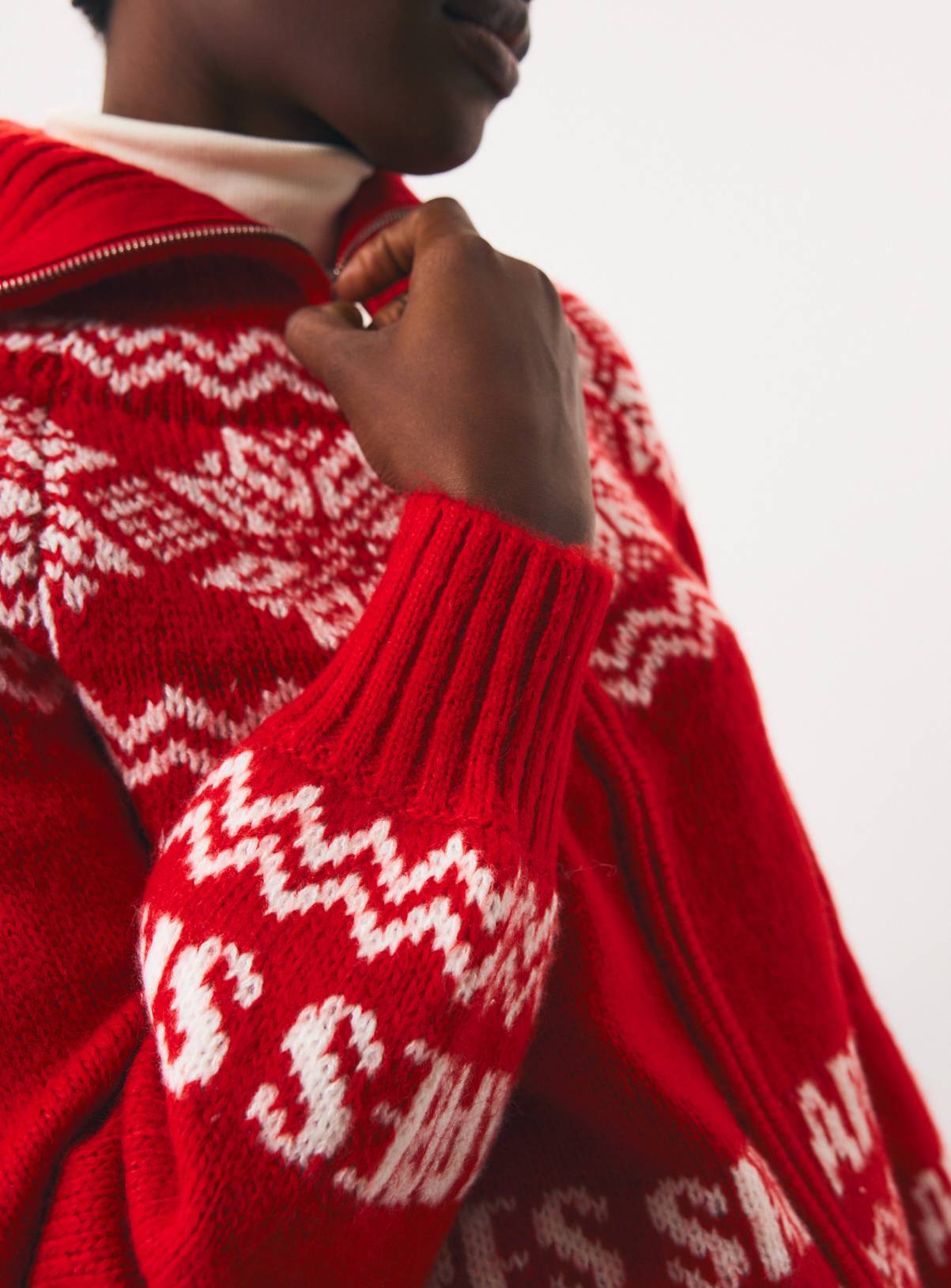 Red Snowflake Zip-Through Cardigan L - Image 4