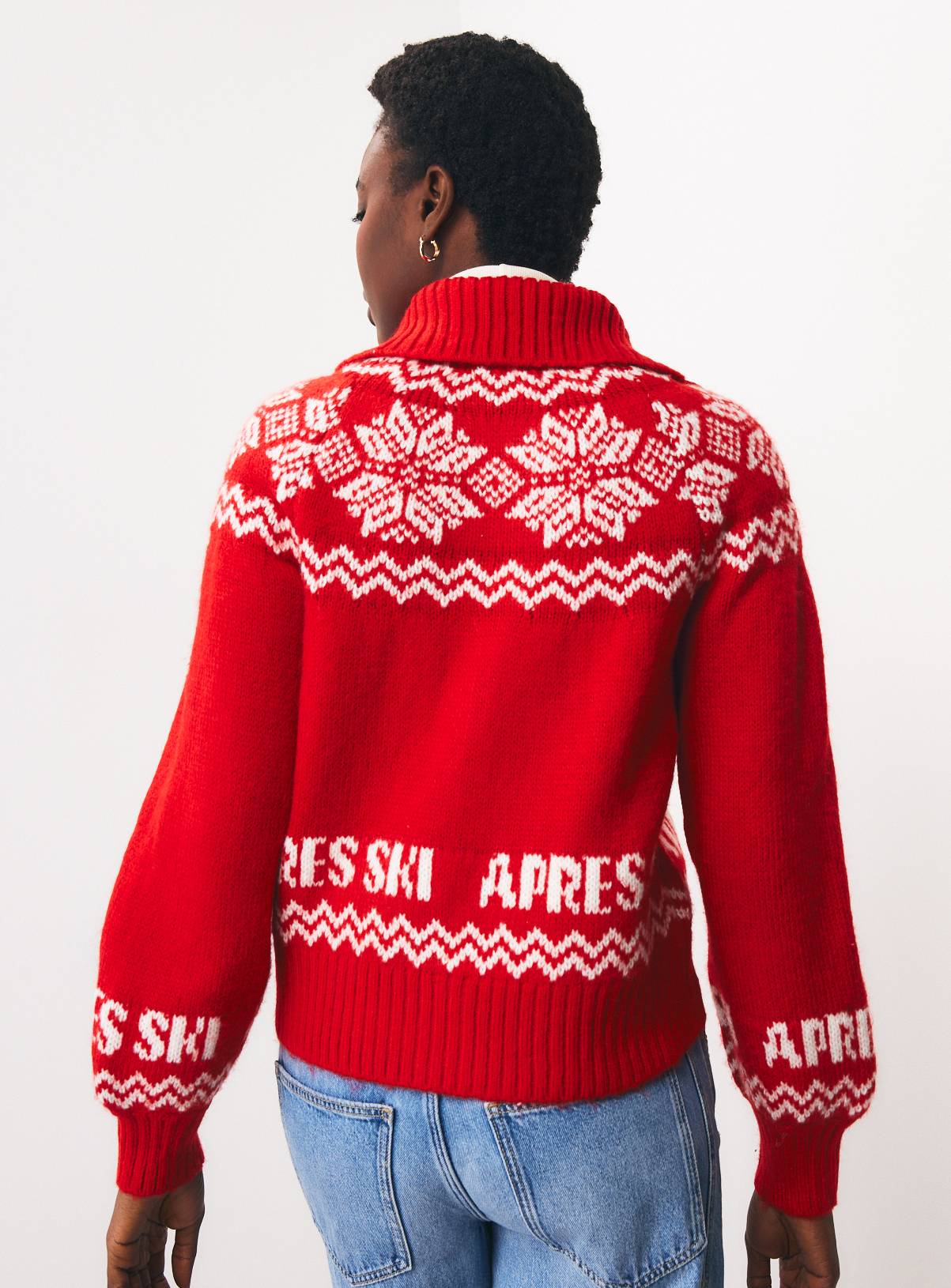 Red Snowflake Zip-Through Cardigan L - Image 5