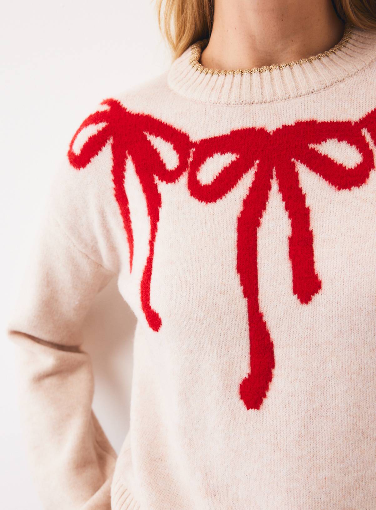 Mini Me Lurex Tipped Bow Crewneck Jumper XL - Image 3