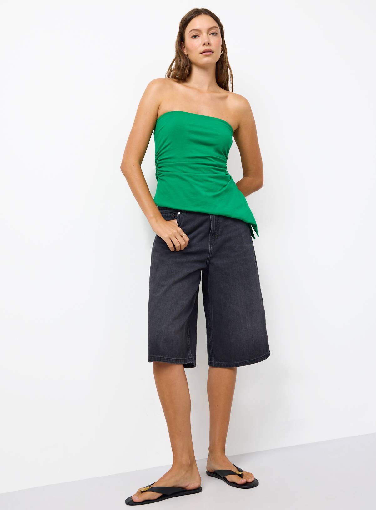Green Asymmetric Double Lined Bandeau Top 18 - Image 2