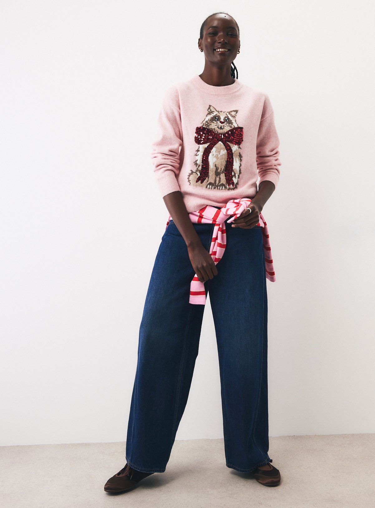 Sequin Bow Cat Christmas Jumper XS - Image 2 thumbnail