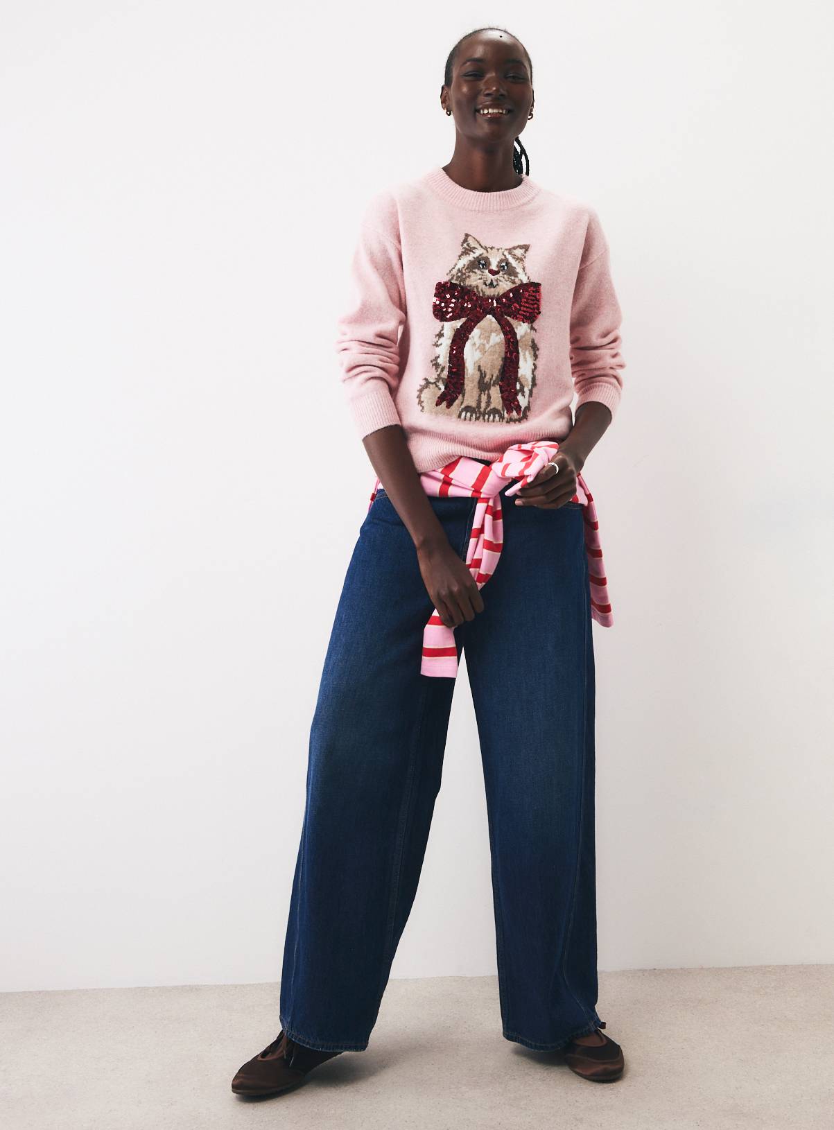 Sequin Bow Cat Christmas Jumper XS - Image 2