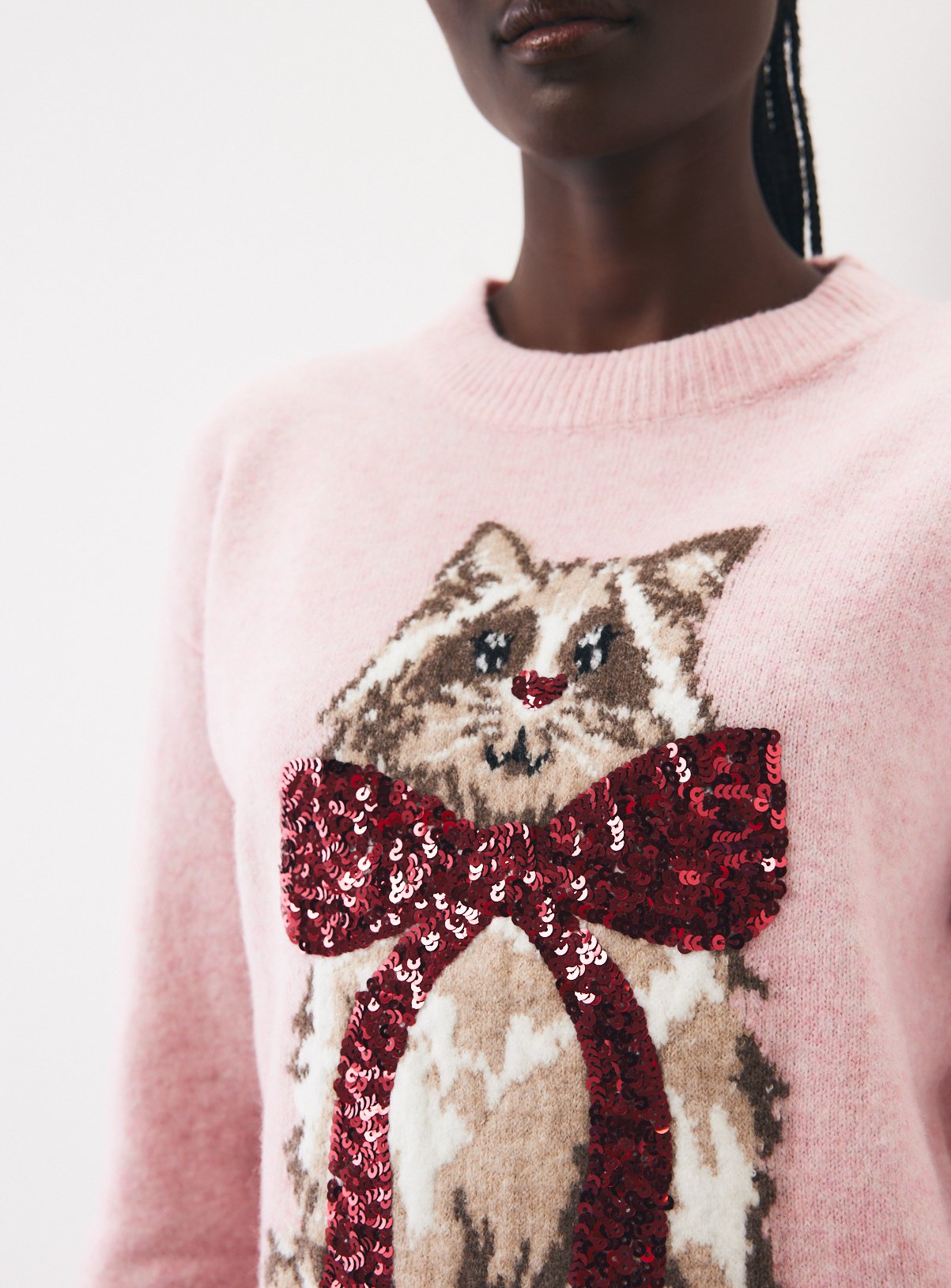 Sequin Bow Cat Christmas Jumper XS - Image 3 thumbnail