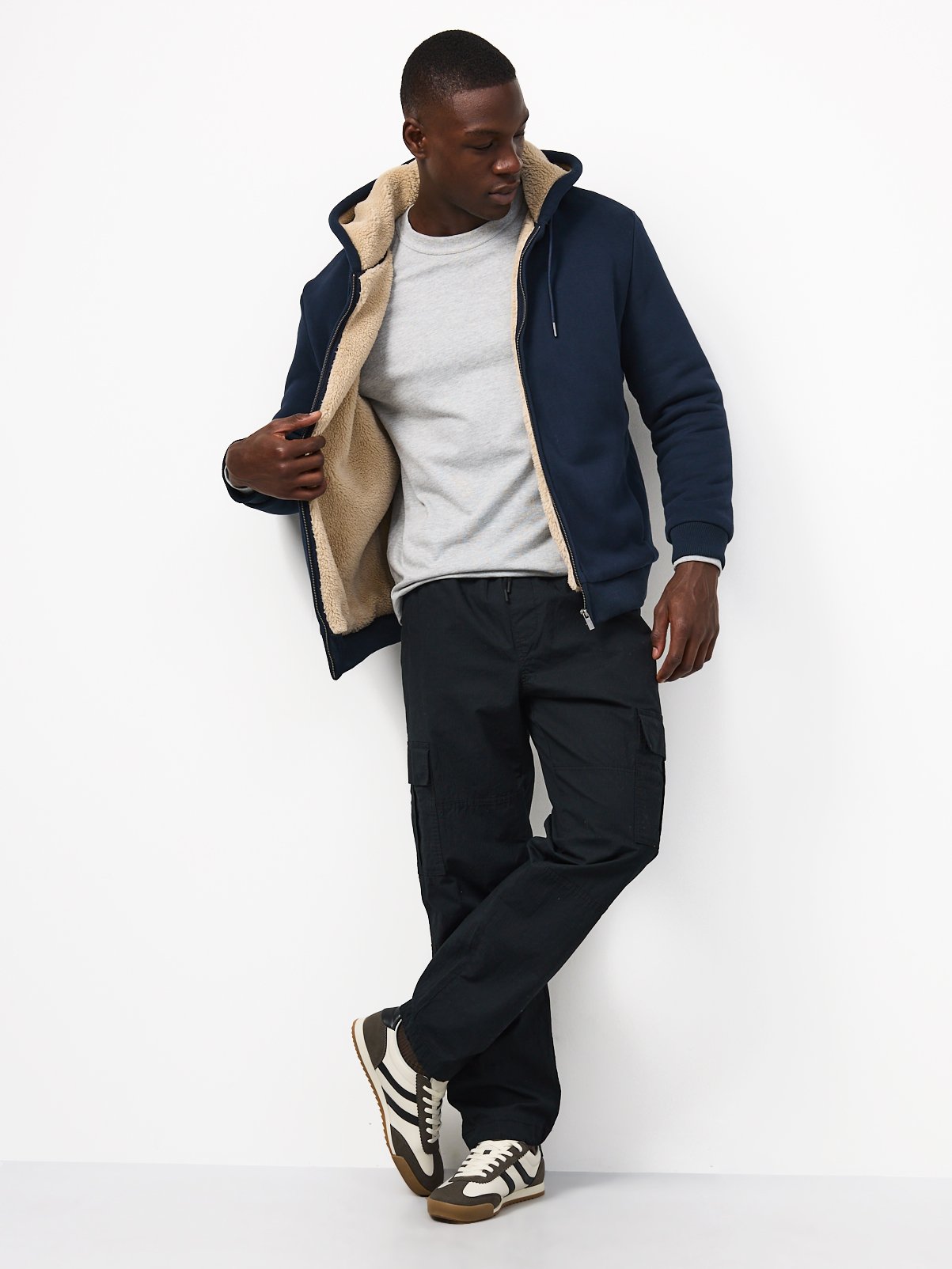Navy Cotton Rich Borg Lined Zip Through Hoodie XXXL - Image 2 thumbnail