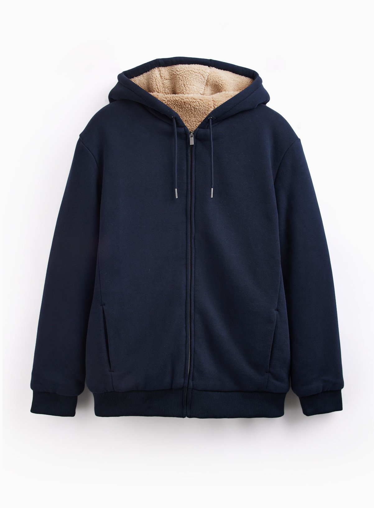 Navy Cotton Rich Borg Lined Zip Through Hoodie XXXL - Image 3 thumbnail